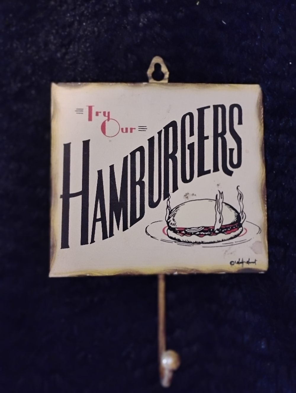 Hamburgers Wall Art Sign - Cream, Black, Red